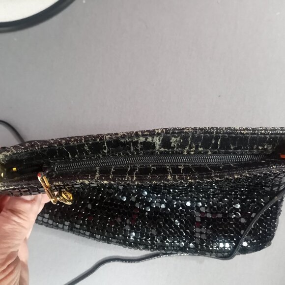 Vintage Black Beaded Evening Shoulder Bag Soft Mesh Classic Cocktail Purse - Picture 4 of 12